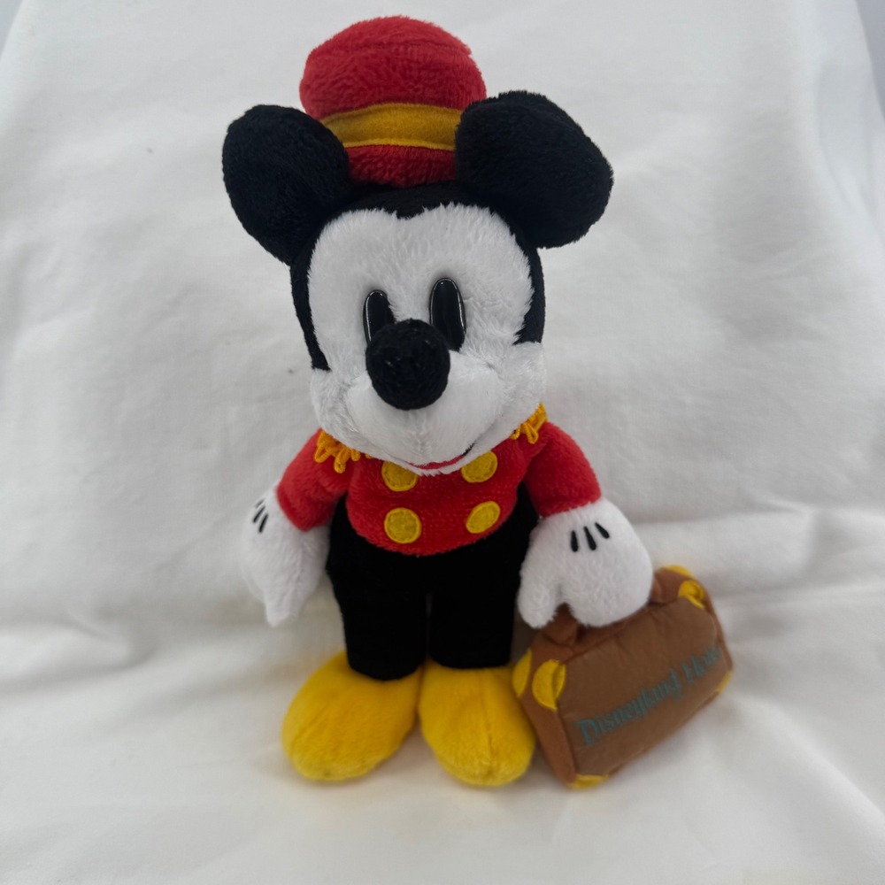 Disney Mickey Mouse Bellhop Plush Disneyland Hotel Luggage Red Jacket 10"